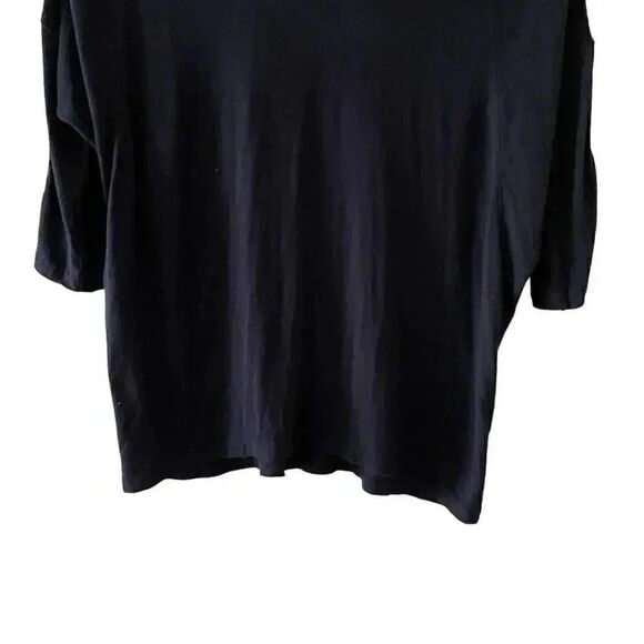 Zara W/B Collection Top 3/4 Sleeve Black Loose Fit Faux Leather Trim Sz S #1704 - Picture 5 of 14